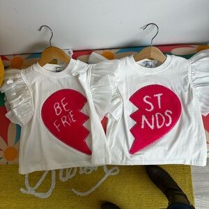 Lola + The Boys Kids Friendship Heart T-Shirts - White and Pink 2T